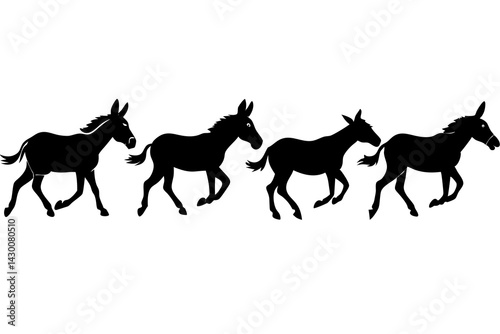 set of donkey vector silhouette illustration isolated on white background