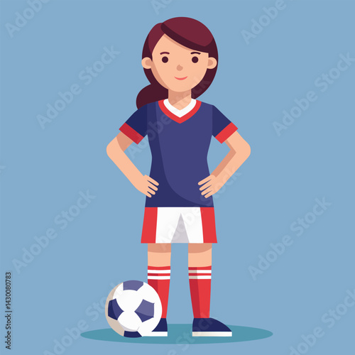 Soccer women, female football player with ball, isolated vector , high contrast illustration, front view 