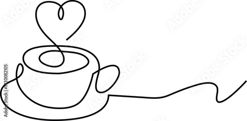  Coffee cup single line sketch tea vector art outline mug logo food. Doodle cup with heart shape