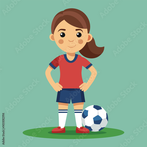 Soccer women, female football player with ball, isolated vector , high contrast illustration, front view 
