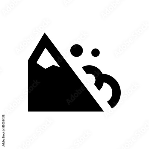 Black and white graphic of a mountain with falling rocks and an avalanche cascading down the slope side