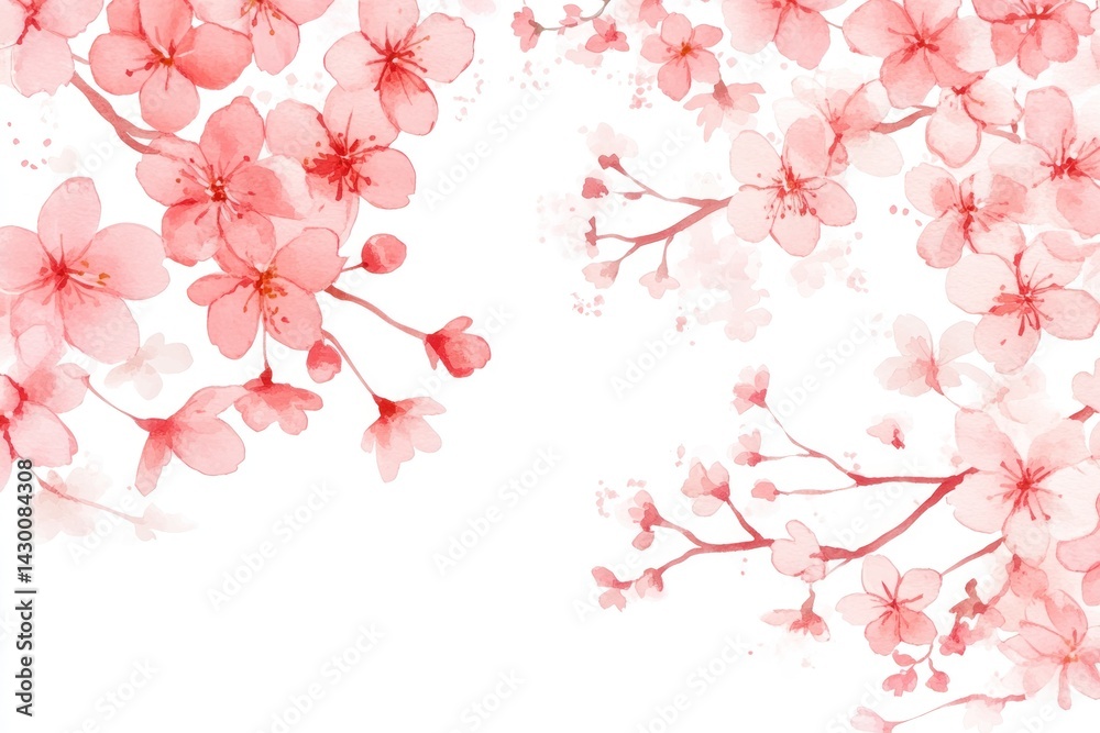 Naklejka premium Watercolor painting of blossoming branches with pink flowers on white background