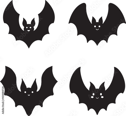 stylized halloween bat silhouette in black vector illustration