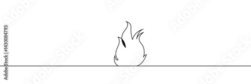 Fire one continuous line drawing. Abstract black and white minimal single line art, Flame in continuous one line drawing. Fire icon concept. EPS 10 . 