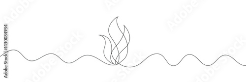 Fire one continuous line drawing. Abstract black and white minimal single line art, Flame in continuous one line drawing. Fire icon concept. EPS 10 . 