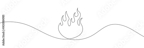 Fire one continuous line drawing. Abstract black and white minimal single line art, Flame in continuous one line drawing. Fire icon concept. EPS 10 . 