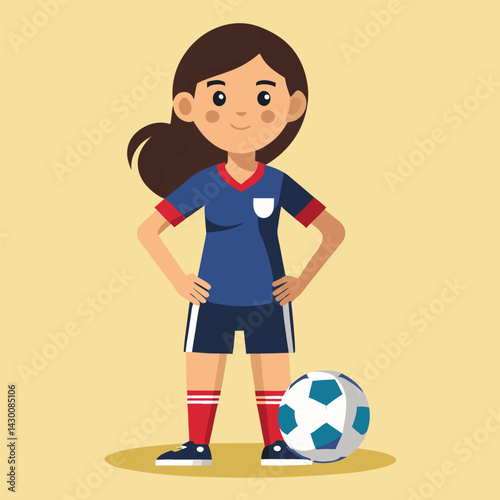 Soccer women, female football player with ball, isolated vector , high contrast illustration, front view 