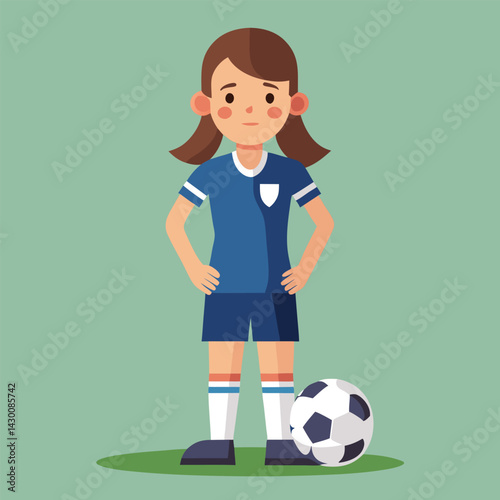 Soccer women, female football player with ball, isolated vector , high contrast illustration, front view 