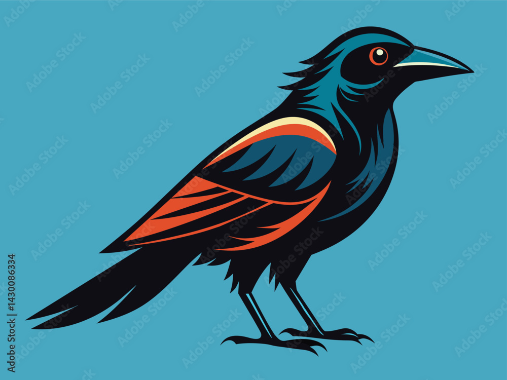 Obraz premium Vector illustration of a black crow silhouette, a wild bird on a branch