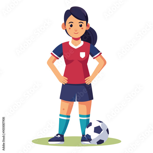 Soccer women, female football player with ball, isolated vector , high contrast illustration, front view 