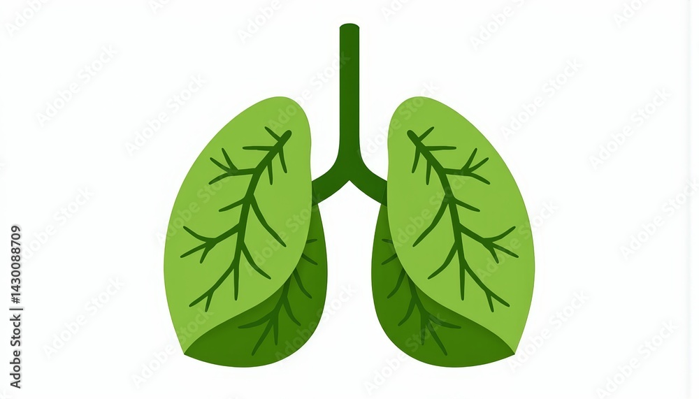 Naklejka premium Lungs depicted in a minimalist style with green color scheme 