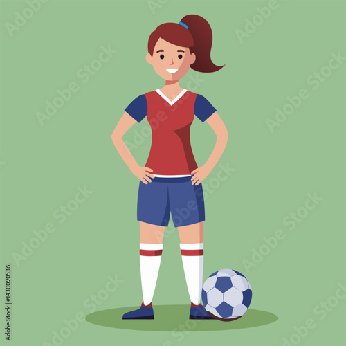 Soccer women, female football player with ball, isolated vector , high contrast illustration, front view 