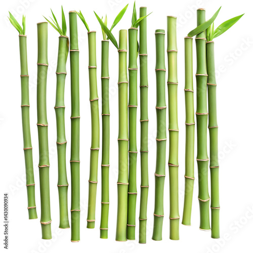 Fresh green bamboo stalks arranged png