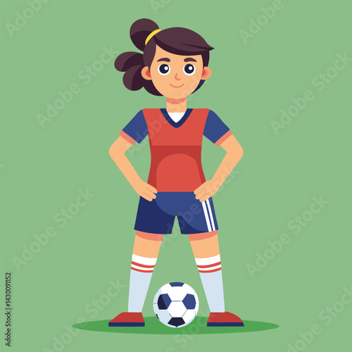 Soccer women, female football player with ball, isolated vector , high contrast illustration, front view 