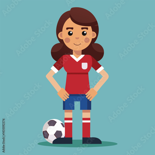 Soccer women, female football player with ball, isolated vector , high contrast illustration, front view 