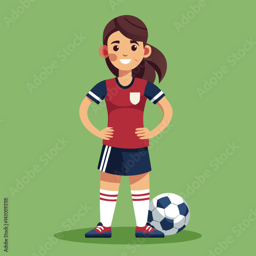 Soccer women, female football player with ball, isolated vector , high contrast illustration, front view 