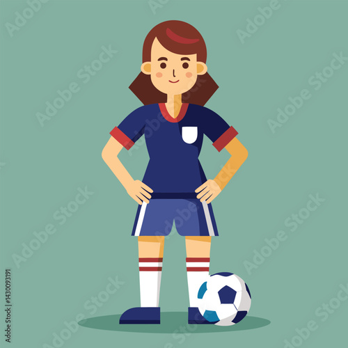 Soccer women, female football player with ball, isolated vector , high contrast illustration, front view 