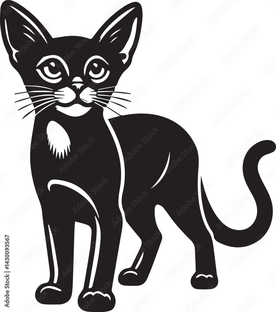 Fototapeta premium Black and White Abyssinian Cat Vector Illustration – Minimalist Feline Art