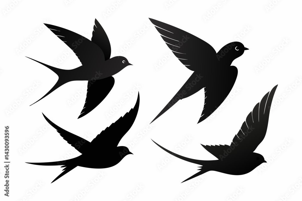 Fototapeta premium set of Barn Swallow vector silhouette illustration isolated on white background