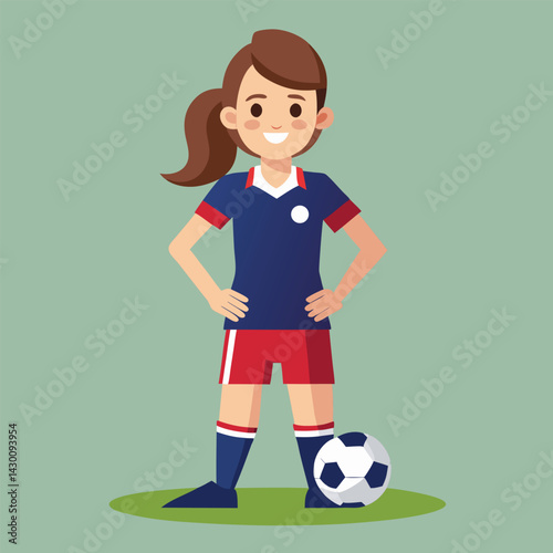 Soccer women, female football player with ball, isolated vector , high contrast illustration, front view 
