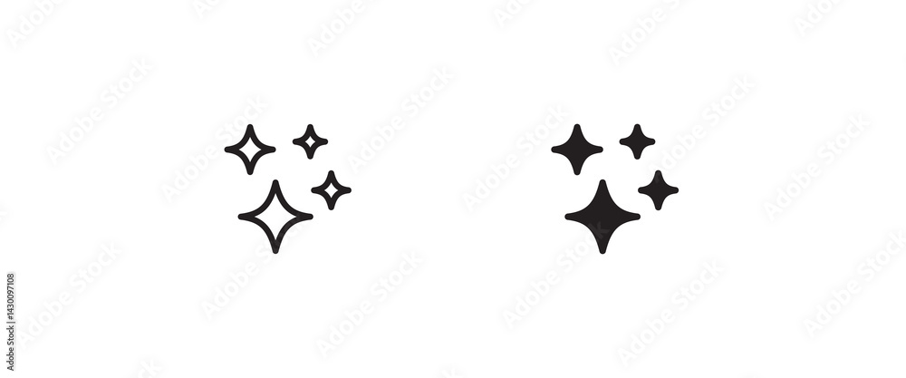 Naklejka premium Stars line icons set. Starry night, falling star, firework, twinkle, glow, Clean shining.Sparkle line icons set, editable stroke isolated on white, linear vector outline illustration, symbol logo