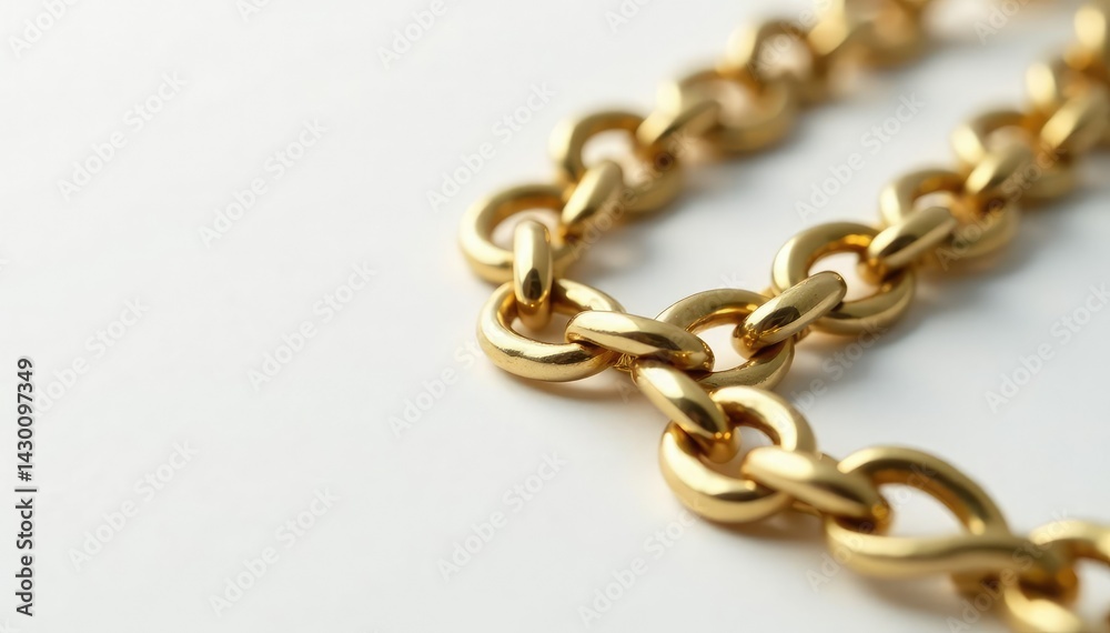 Close-up shot of a single gold hip-hop chain on white , metal, gold chain Close-up shot of a single gold hip-hop chain on white , metal, gold chain