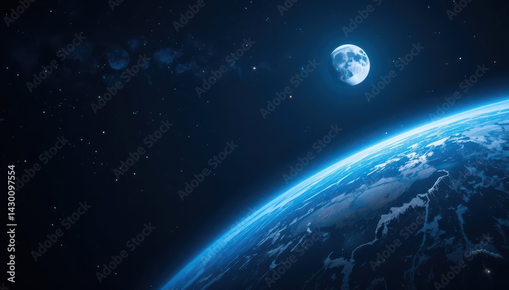 Obraz premium Earth and Moon Seen From Space Glowing in the Dark