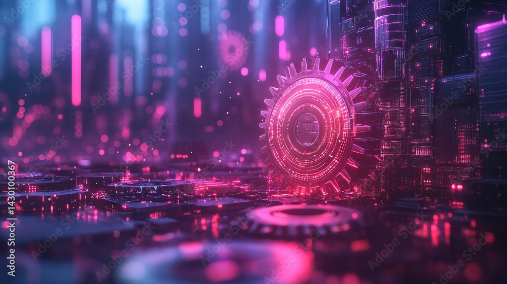 Fototapeta premium Futuristic Digital Cogwheel Landscape
