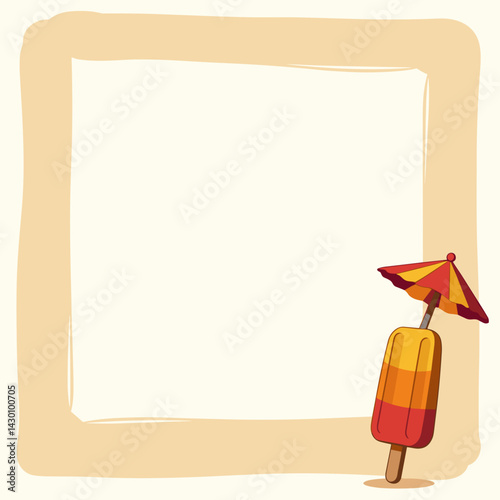 Colorful popsicle and beach umbrella on blank background