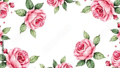 Delicate watercolor roses & leaves, repeating seamlessly , floral, nature