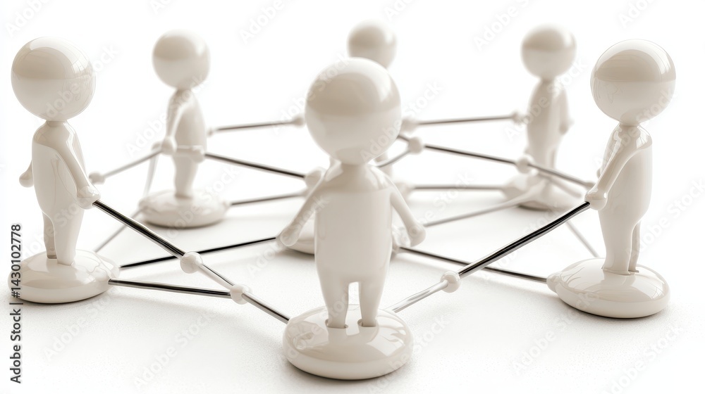 Obraz premium Network of White Figurines Representing Connection and Collaboration with Lines Linking Together