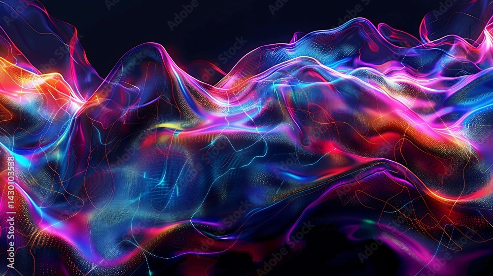 Obraz premium Vibrant Digital Surface Sci Fi Motion Effects high detail AI generated futuristic texture artistic dreamlike wave glitch distortion smooth cyber inspired neon gradient contemporary abstract design cut