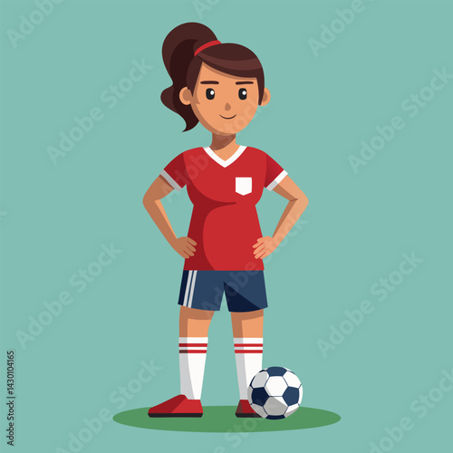 Soccer women, female football player with ball, isolated vector , high contrast illustration, front view 