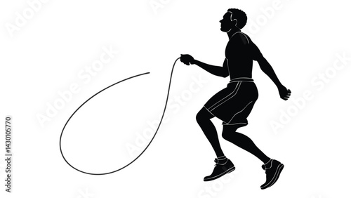 Man Silhouette Skipping Rope For Fitness And Cardio Workout Illustration For Health And Exercise Conceptual Design