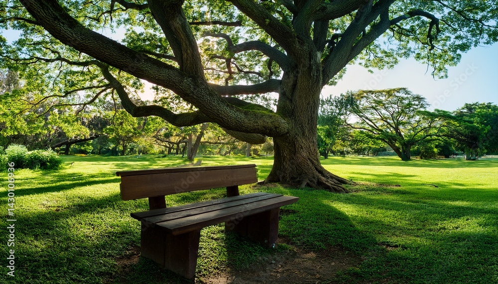Naklejka premium Greenery park, many big trees