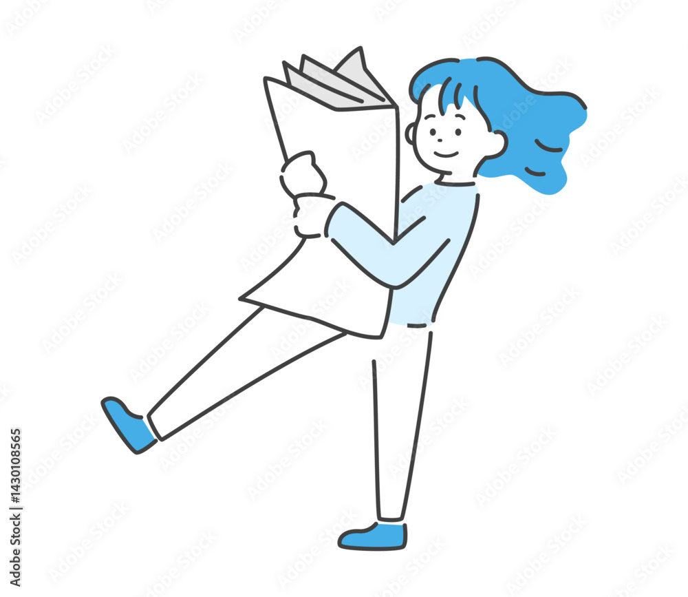 Fototapeta premium 大きな紙をもって歩く女性のイラスト ベクター 