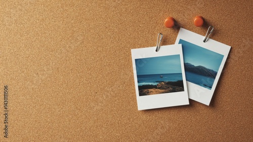 Seascape Photos Pinned on Corkboard