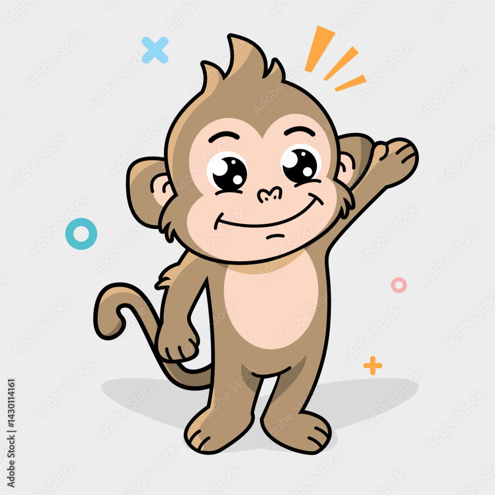 Obraz premium Cartoon Happy monkey presenting and waving 