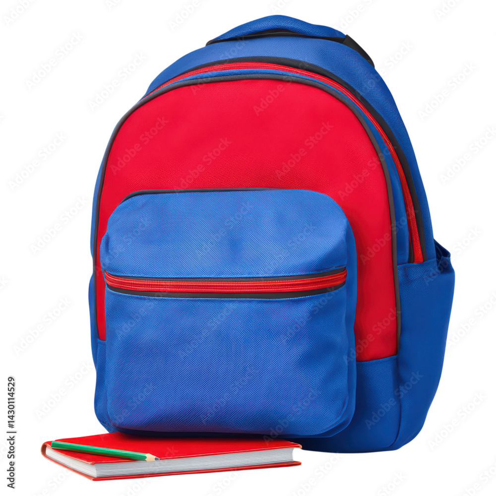 Fototapeta premium Colorful Backpack with Notebook for School Supplies, isolated on transparent background.