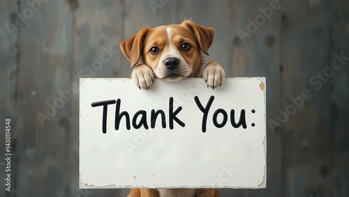 Adorable dog holding a sign that reads 'Thank You,' expressing gratitude in a heartwarming way.
