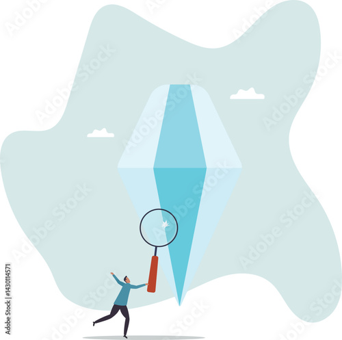 Searching for rare gem, valuable diamond or business evaluation, find talent skillful employee, opportunity or precious investment .character for design.