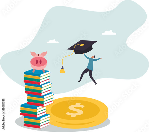 Education fund, collect money for school, college and university cost or student scholarship or loan .character for design.