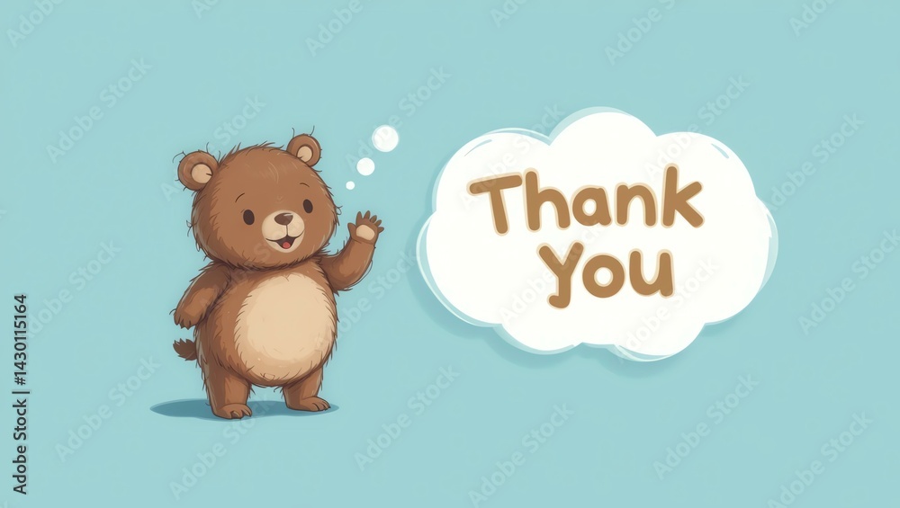 Fototapeta premium Cute cartoon bear waving with a 'Thank You' message. Perfect for appreciation themes and children's materials.