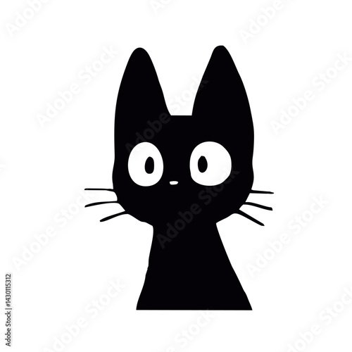 Charming black cat illustration with large expressive eyes, perfect for cat lovers and art enthusiasts.