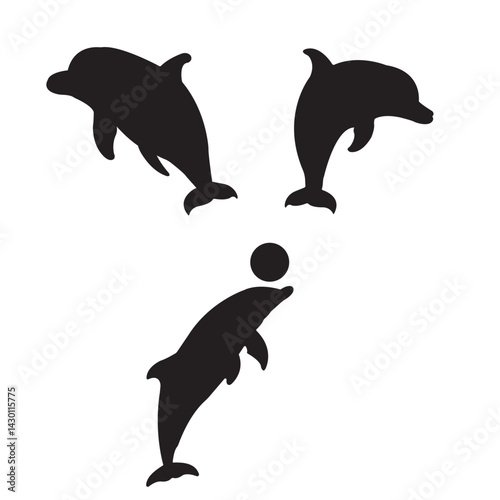 Silhouettes of  dolphin icon set isolated on white background.