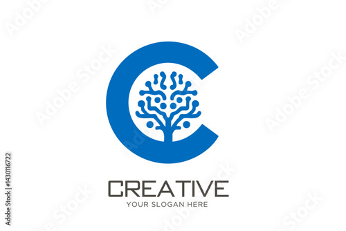 Letter C with Brain Logo Design. Healthcare and Neuroscience Logo Design.	