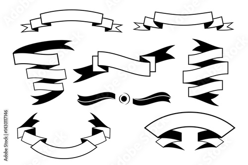 ribbon set vintage design. black and white ribbon banners set.