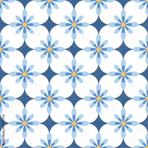 Flower and geometric abstract seamless design for background, wallpaper, fabric, textile design, card, wrapping paper, notebook, carpet, diary cover, blanket, tile design, decorative, and etc.