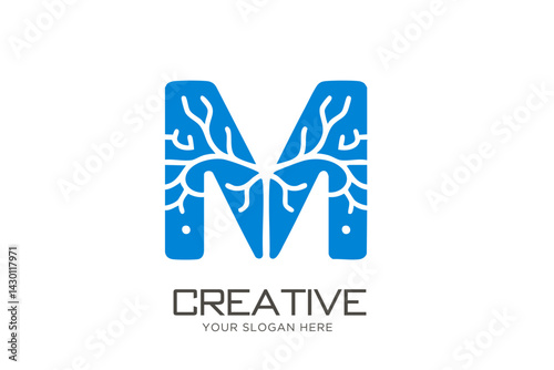 Letter M with Brain Logo Design. Medical Logo Design