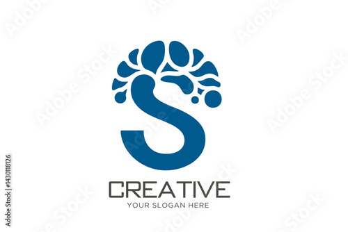 Innovative Letter S with Brain Logo Design. Neuron Logo Design	